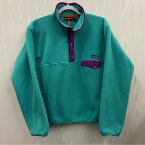 Patagonia Vintage 90s Teal Synchilla T-Snap Pullover with Purple Sz S
